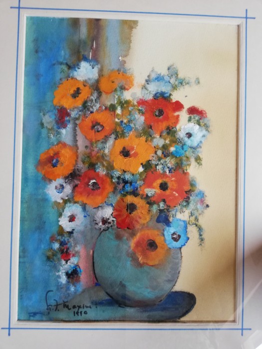 Tablou inramat &quot;Flori&quot; U/C, Stefan Ionescu Maxim,1950,semnat si datat, 50x35 cm