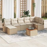 VidaXL Set canapea de grădină 8 pcs Bej, alb Mare Ratan poli și lemn