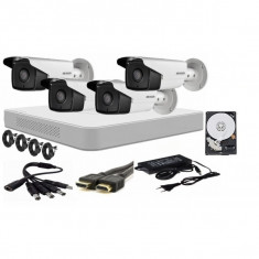Kit supraveghere video Hikvision 4 camere 2MP FULLHD 1080p IR 40m + accesorii instalare , HDD 500GB SafetyGuard Surveillance foto