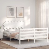VidaXL Cadru de pat cu tăblie, alb, king size, lemn masiv