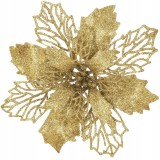 Set 10 ornamente pentru bradul de Craciun, stea Poinsettia, 16cm, galben auriu Household NewTrend