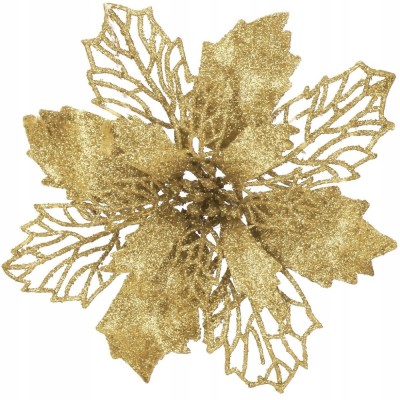 Set 10 ornamente pentru bradul de Craciun, stea Poinsettia, 16cm, galben auriu Household NewTrend foto