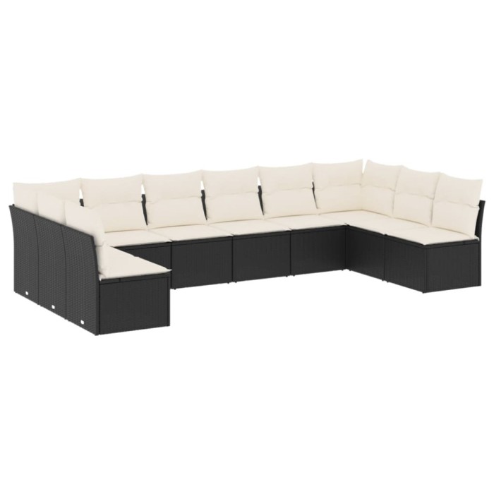 Set canapele de gradina cu perne, 10 piese, negru, poliratan