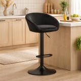 Scaun de bar Artool East rotativ, catifea neagra, reglabil, 53x46x81-103 cm