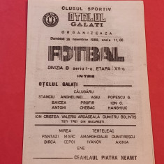 Program meci fotbal "OTELUL" GALATI - "CEAHLAUL"PIATRA-NEAMT(26.11.1989)