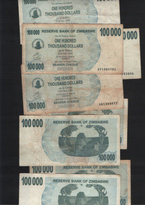 Zimbabwe 100000 100 000 dollars 2006 pret pe bucata F-VF-XF foto