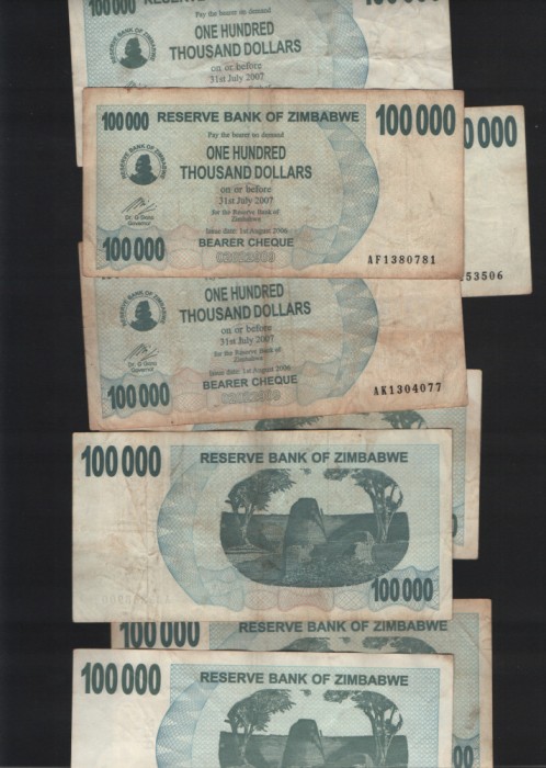 Zimbabwe 100000 100 000 dollars 2006 pret pe bucata F-VF