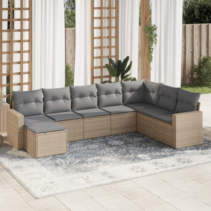 Gossi set canapele de gradina, 8 piese, cu perne, bej, poliratan