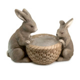 Cumpara ieftin Decoratiune gradina, ceramica, 2 iepuri cu cos, 42x21x30 cm