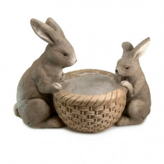 Decoratiune gradina, ceramica, 2 iepuri cu cos, 42x21x30 cm foto