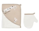 Cumpara ieftin Set de baie cu prosop si manusa Girafa, BabyCosy, Mink