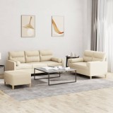 VidaXL Set de canapele cu perne, 3 piese, crem, textil