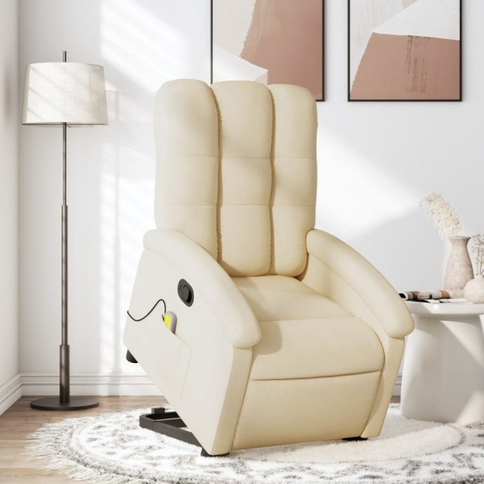 vidaXL Fotoliu masaj rabatabil cu ridicare, crem, material textil 3204113