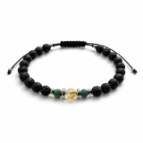 Bratara barbati din citrin si aventurin cu margele negre din roca vulcanica