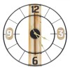 Ceas de Perete, Model 50cm, Metalic, Dungă Lemn, Cadran Negru-Lemn, M&acirc;ini Aurii, Oem