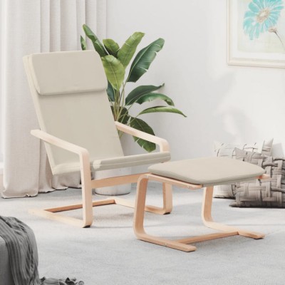 Scaun de relaxare cu taburet, crem, textil foto