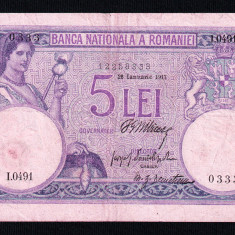 ROMANIA 5 LEI - IANUARIE 1917 VF . Data rara. Piesa frumoasa de colectie