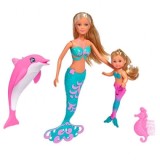 Papusi Steffi Love si Evi sirene, cu delfin 29 cm, Simba