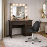 Masa de toaleta/machiaj, Irina, wenge + scaun Alba, negru, cu oglinda si LED-uri, 94x43x141 cm GartenVIP DiyLine