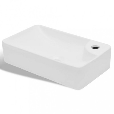 Chiuvetă de baie din ceramică, cu orificiu pentru robinet, alb foto