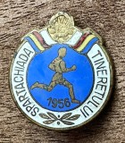 QW9 N9 50 - insigna - tematica sport - comunism RPR - Spartachiada tineretului - 1956