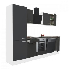 Mobilă de bucătărie Yorki 280, corp alb, față antracit satinat, element inferior cuptor, dulap raft