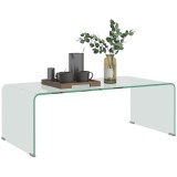 HOMCOM Măsuța de Cafea Monobloc Modernă pentru Living cu Picioare Antiderapante, Măsuță de Cafea din Sticlă Securizată, 100x50x35 cm, Transparentă