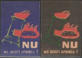 Romania anii 70 - Lot de 2 etichete de chibrituri romanesti cu tematica Pericol de incendii