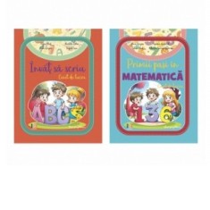 Set 2 carti Caiete de lucru pentru clasa pregatitoare: 1. Invat sa scriu; 2. Primii pasi in matematica