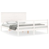 Cadru de pat cu tablie, alb, king size, lemn masiv