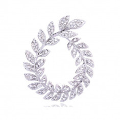 Brosa Crystal Leaves, argintie, decorata cu zirconiu - Colectia Celebration