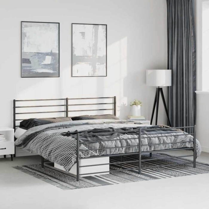 vidaXL Cadru pat metalic cu tăblii de cap/picioare, negru, 183x213 cm 352342