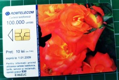 Cartelă telefonică Romtelecom Floral 10 lei 100.000 unități E06EUC exp. 01.01.2009 Trandafiri Gălbenele Flori Plante