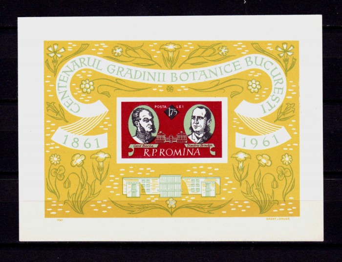✅RO 1961 LP 525 &quot;Centenarul Gradinii Botanice Buc.&quot;colita nedantelata 51 , MNH