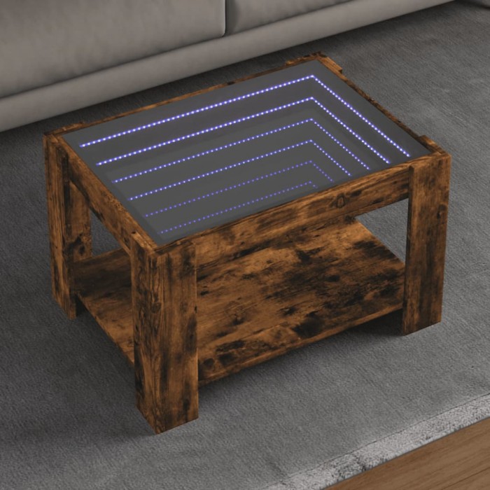 vidaXL Măsuță de cafea cu LED stejar fumuriu 73x53x45cm lemn prelucrat 847550