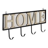 Suport Metalic Lemn Home cu 4 Carlige pentru Chei 47.5x19cm, Oem