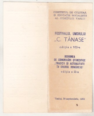 bnk div Vaslui 1982 - Festivalul umorului C Tanase - Program si foto foto