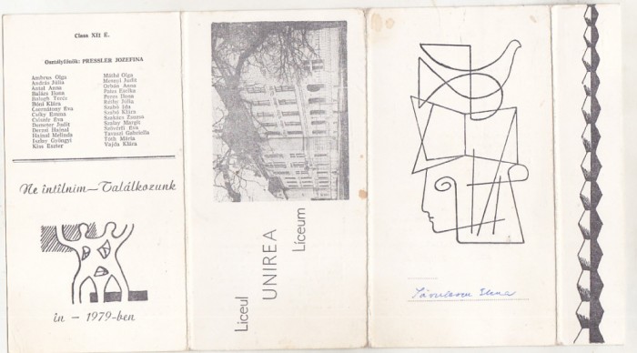 bnk div Liceul Unirea Targu Mures - pliant revedere 1979