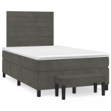Cumpara ieftin Pat box spring cu saltea, gri inchis, 120x200 cm, catifea