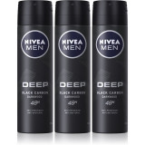 NIVEA MEN Deep Black Carbon Darkwood spray anti-perspirant 3 x 150 ml(ambalaj economic) pentru bărbați