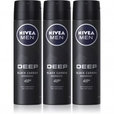 NIVEA MEN Deep Black Carbon Darkwood spray anti-perspirant 3 x 150 ml(ambalaj economic) pentru bărbați