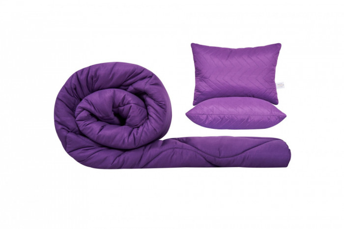 Set SomnART gama Coral, Pilota 200x220 cm si 2 perne 50x70 cm Purple Magic Relax KipRoom