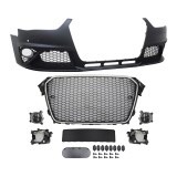 Set bara fata AUDI A4/S4 (B8), 11.2011-12.2015, cu rame cromate, cu lampi ceata, cu gauri spalator si 4 senzori parcare; grunduit, de vopsit; type RS