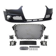 Set bara fata AUDI A4/S4 (B8), 11.2011-12.2015, cu rame cromate, cu lampi ceata, cu gauri spalator si 4 senzori parcare; grunduit, de vopsit; type RS