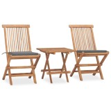 vidaXL Set mobilier exterior pliabil cu perne, 3 piese, lemn masiv tec