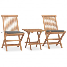 Set mobilier exterior pliabil cu perne, 3 piese, lemn masiv tec