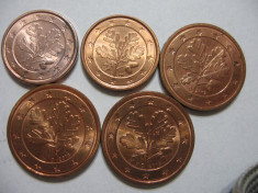 Germania (13) - 1 Euro Cent 2013 D (x2), 2 Euro Cent 2012, 2013, 2014 D Munchen foto