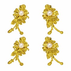 Set 4 cleme de par aurii 5 x 2 cm, model floral metalizat, accesorii elegante pentru coafuri, prindere rezistenta