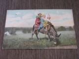 Cumpara ieftin Copii pe Măgar, Carte Poștală Franceză Autentică ,Circulată cu Ștampilă Originală