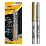Markeri Permanenți Subțiri, BIC, Set 2 Bucăți, Culori Auriu și Argintiu